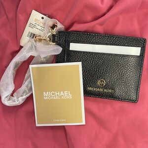 NWT Michael - Michael Kors Small Leather Wristlet Card Holder- Black